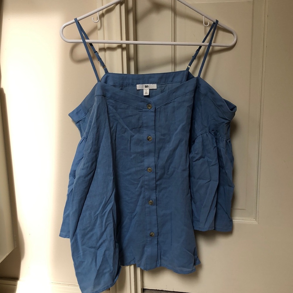 Light-blue off-shoulder top
